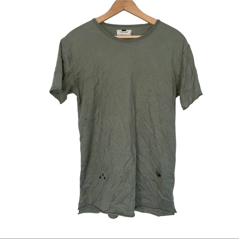 Topman Distressed Holey Short Sleeve Tee Shirt XXS Green